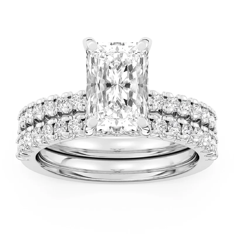 women's engagement rings with white gold band -Signature EcoLove Diamond Dreams 3-1/4 CTW 100 Facet Centurion Diamond Bridal Set in Platinum