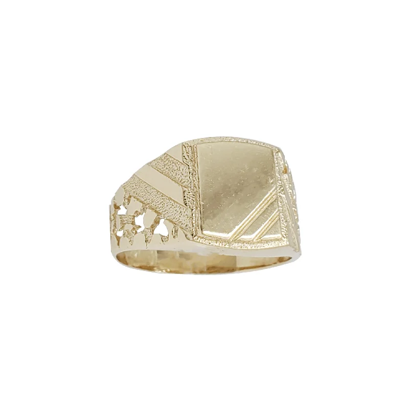 women's rings with open setting -Notched Square  Signet Ring (14K)