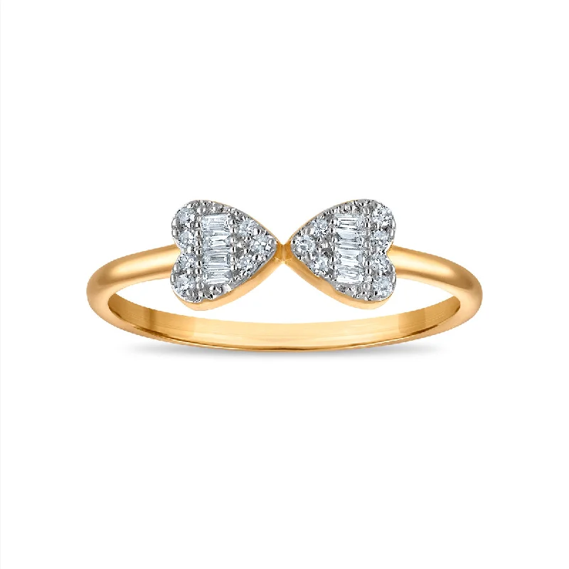 women's engagement rings with vintage-inspired stones -Diamond Double Heart Fashion Ring in 10KT Yellow Gold