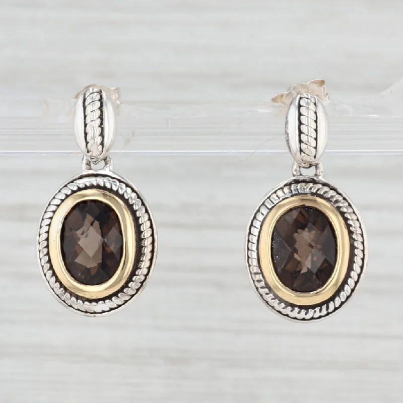 women's earrings with sparkle diamonds -3.40ctw Oval Smoky Quartz Dangle Earrings 18k Gold Sterling Silver