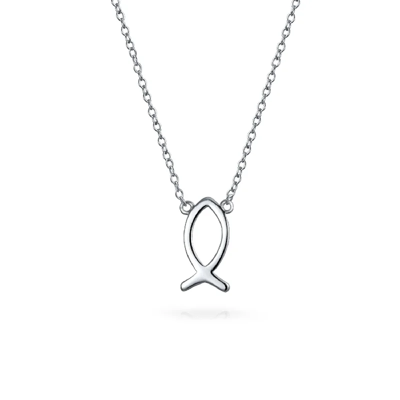 women's necklaces with cubic zirconia -Dainty Sterling Silver Jesus Fish Ichthys Pendant Necklace for Christians