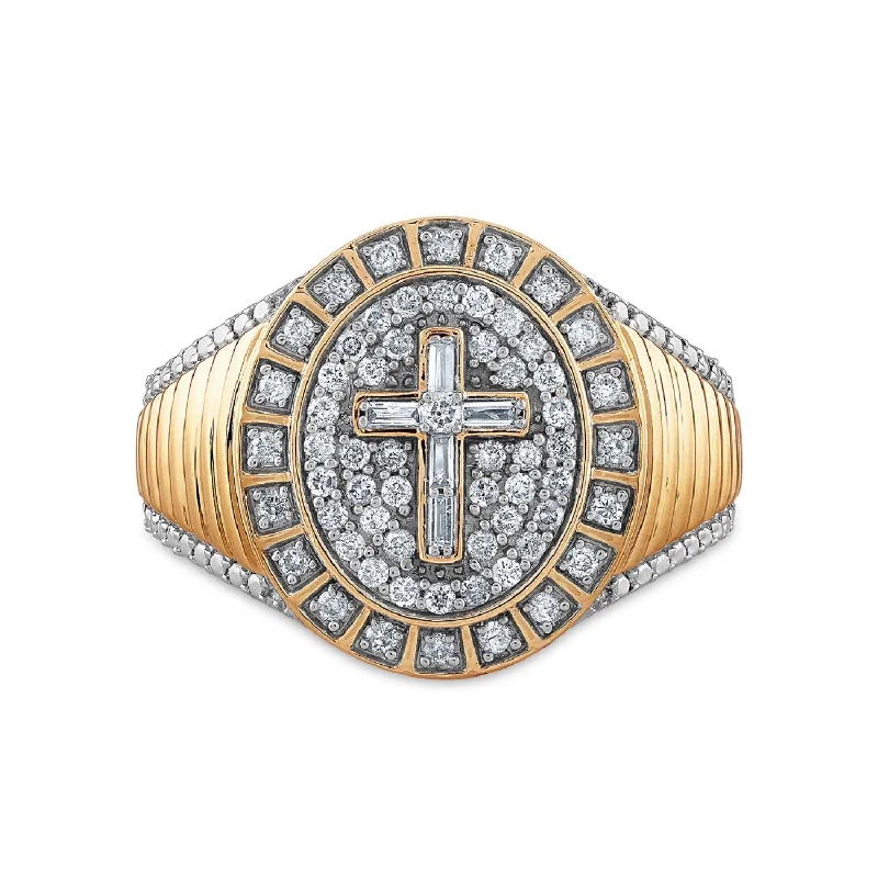 women's engagement rings with bold setting -Titan by Adrian Gonzalez 10KT Yellow Gold 1/2 CTW Diamond Cross Ring