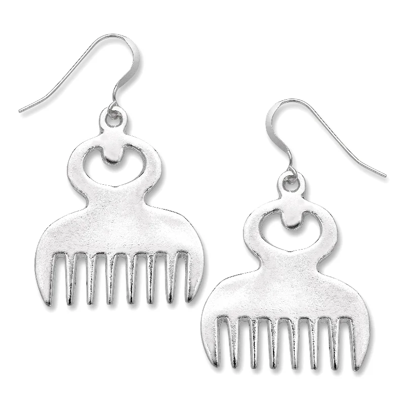 women's earrings with colorful gemstones -Duafe, African Comb .925 Sterling Silver Earrings