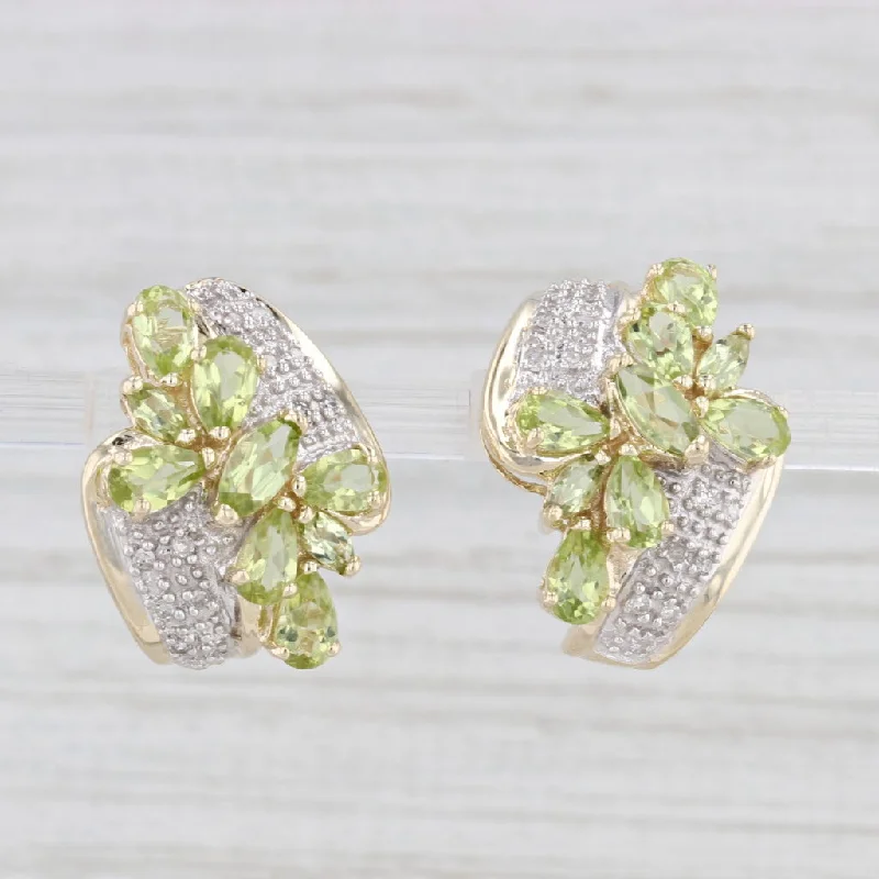 women's earrings with stud design -3.89ctw Green Peridot Diamond Drop Earrings 10k Yellow Gold