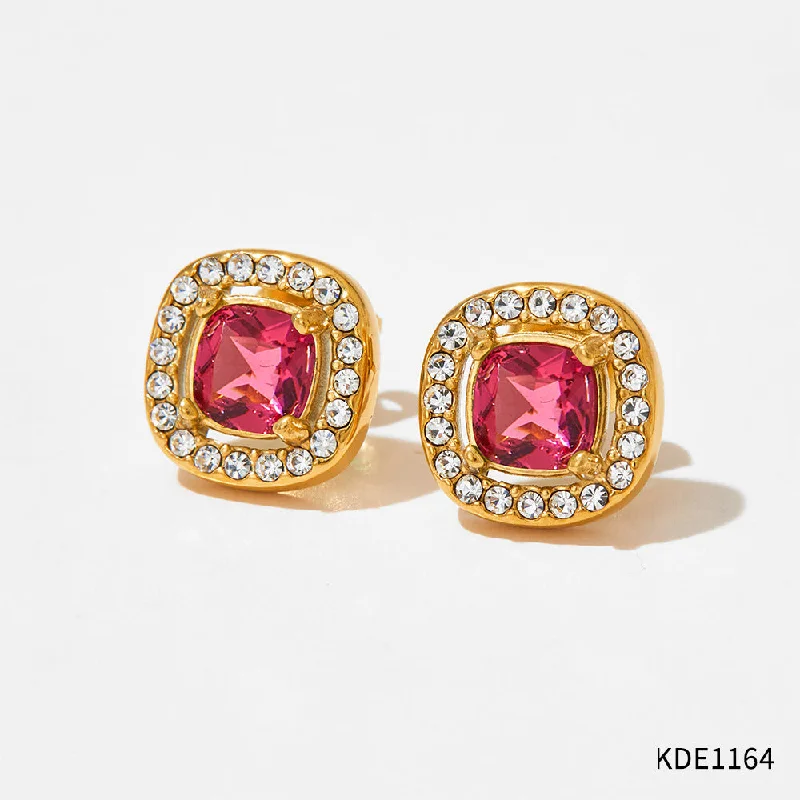 Kde1164 Ear Studs Gold Red Zirconium