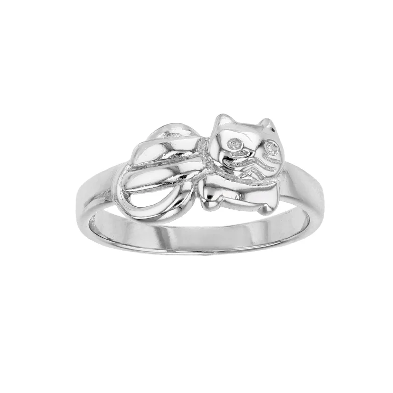 women's rings with teardrop-shaped gemstone -Textured Cat Ring (Silver)