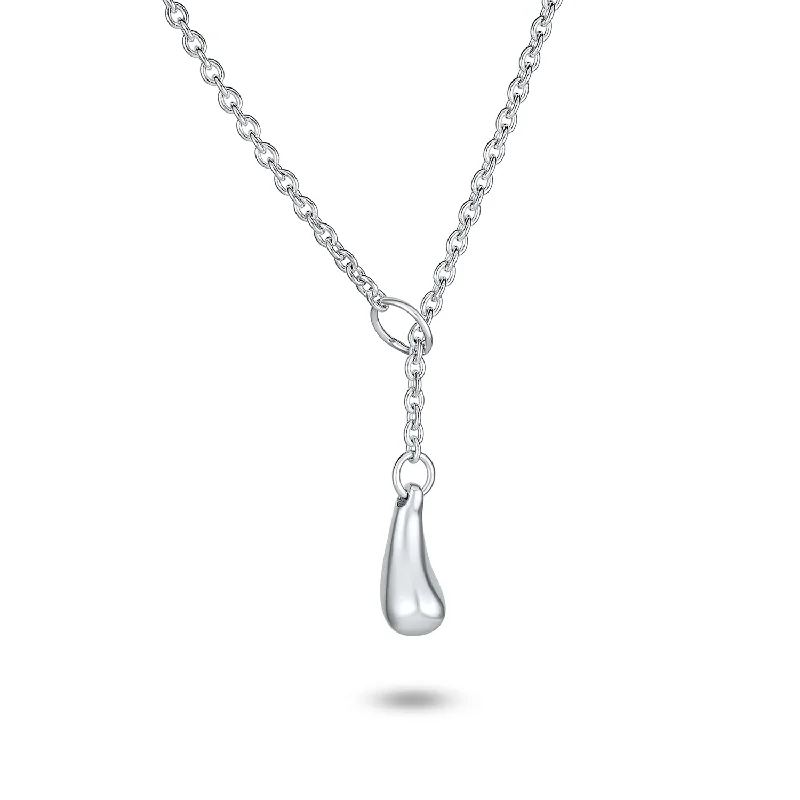 women's necklaces with bold accents -Trendy Teardrop Drop Necklace in Sterling Silver with Pear Shape Lariat Pendant