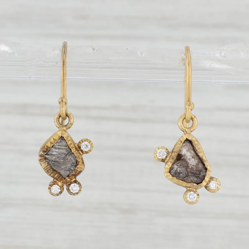 women's earrings with classic stud design -Rough Cut Diamond Dangle Earrings 18k Yellow Gold Todd Reed Hook Posts