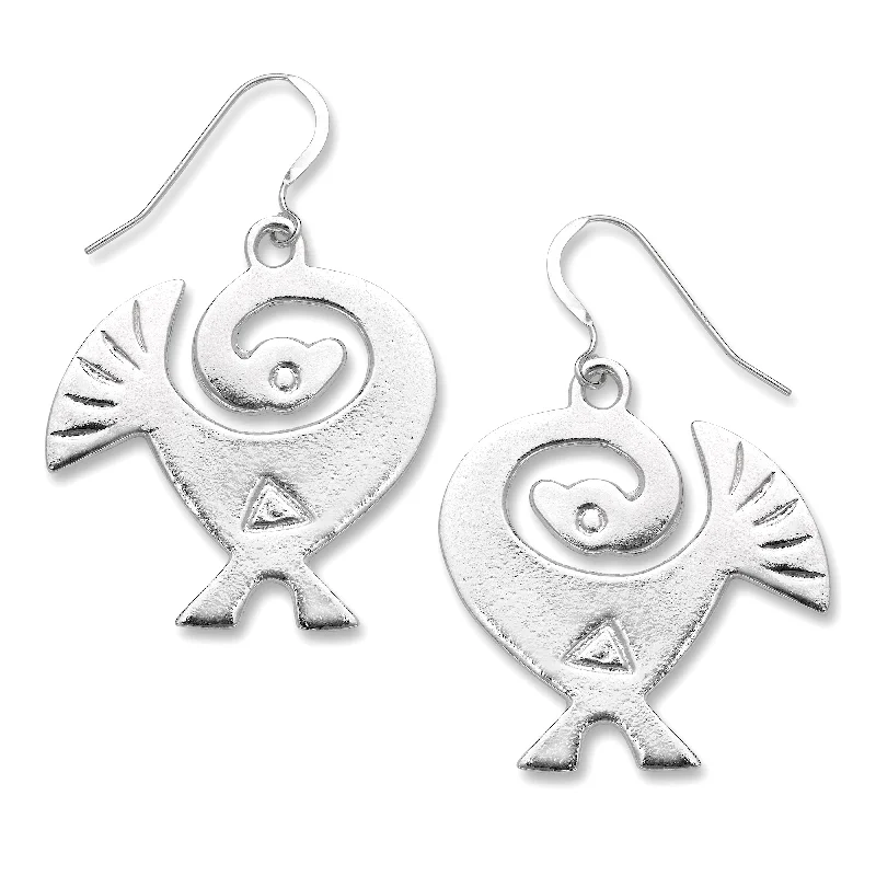 women's earrings with elongated design -Sankofa Birds .925 Sterling Silver Earrings