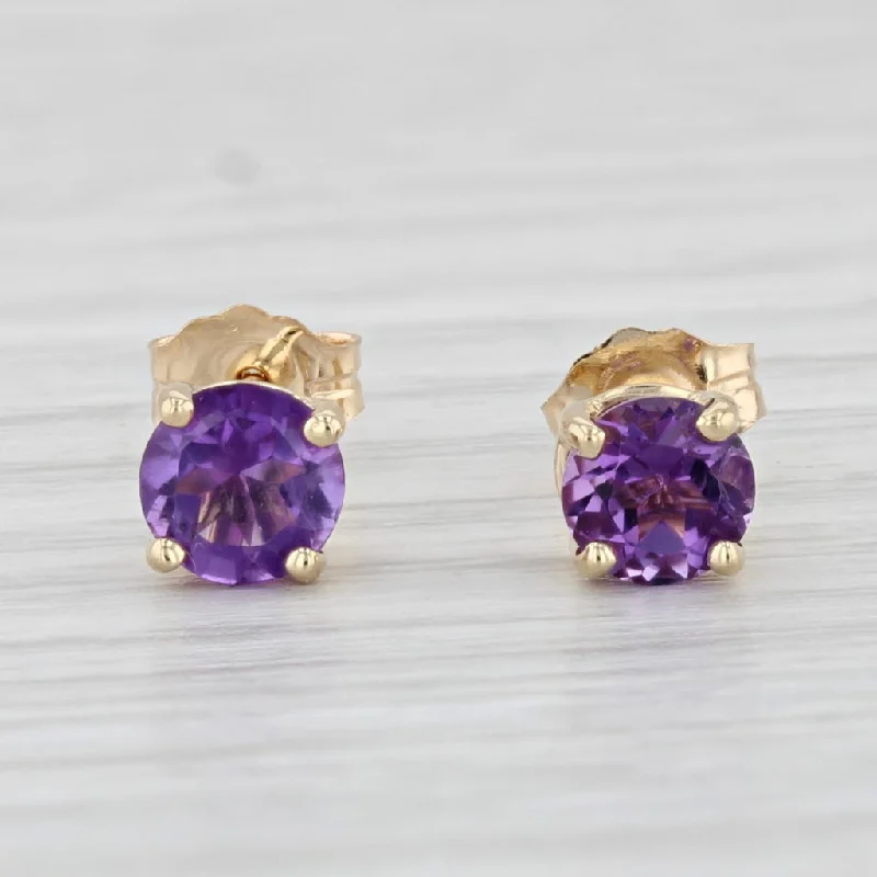 women's earrings with vintage hoop -1ctw Round Amethyst Stud Earrings 14k Yellow Gold