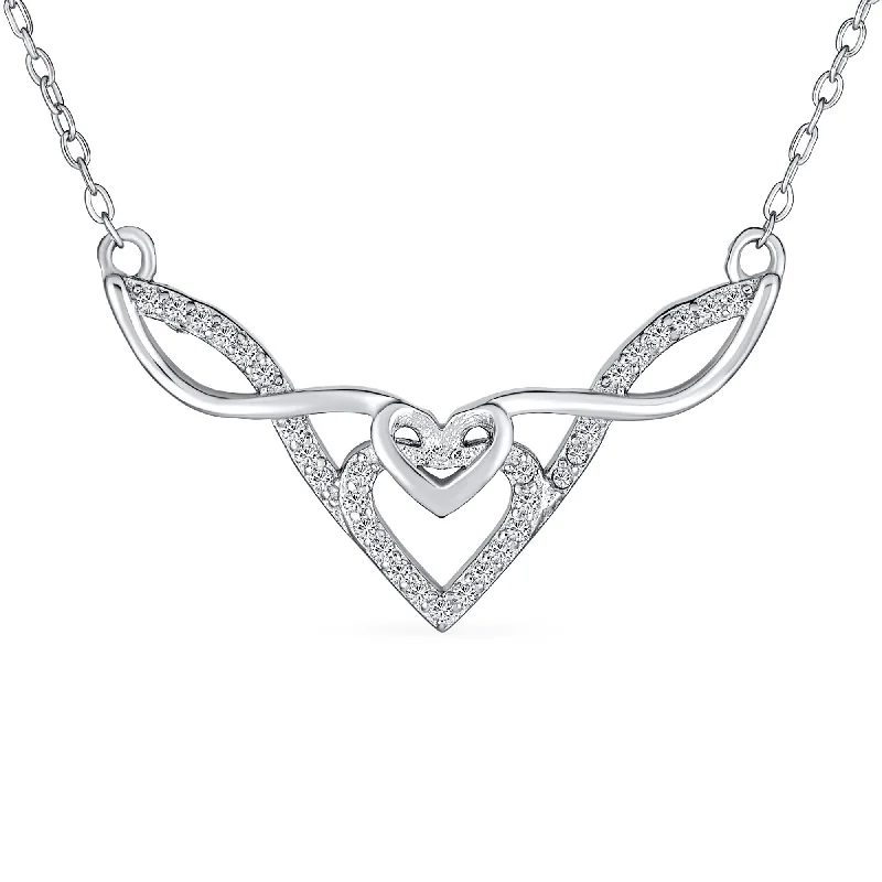 women's necklaces with modern clasp -Good Luck Friendship Collar Necklace with CZ Accent Heart and Irish Love Knot