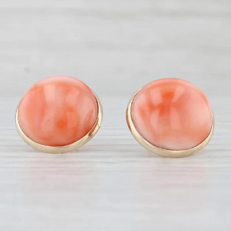 women's earrings with hoop design -Pink Coral Button Stud Earrings 14k Yellow Gold