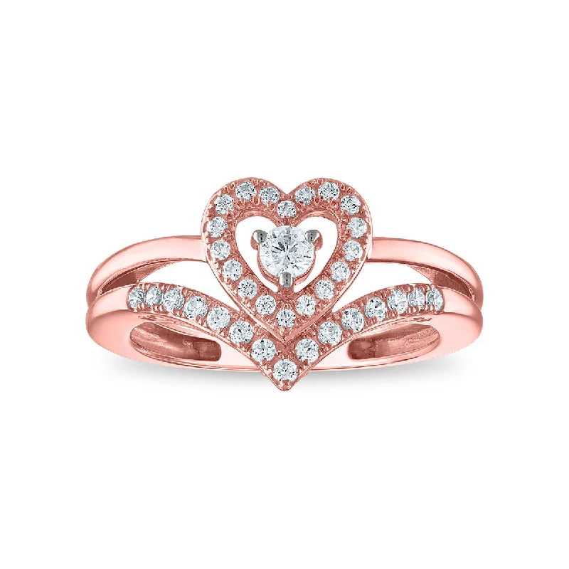 women's engagement rings with intricate diamond setting -LoveSong EcoLove 3/8 CTW Lab Grown Diamond Heart Promise Ring in 10KT Rose Gold