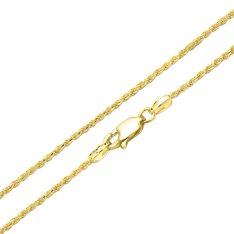 women's necklaces with diamond pendant -2MM 14K Gold Plated Sterling Silver Rope Chain Necklace Made in Italy 16-24 In