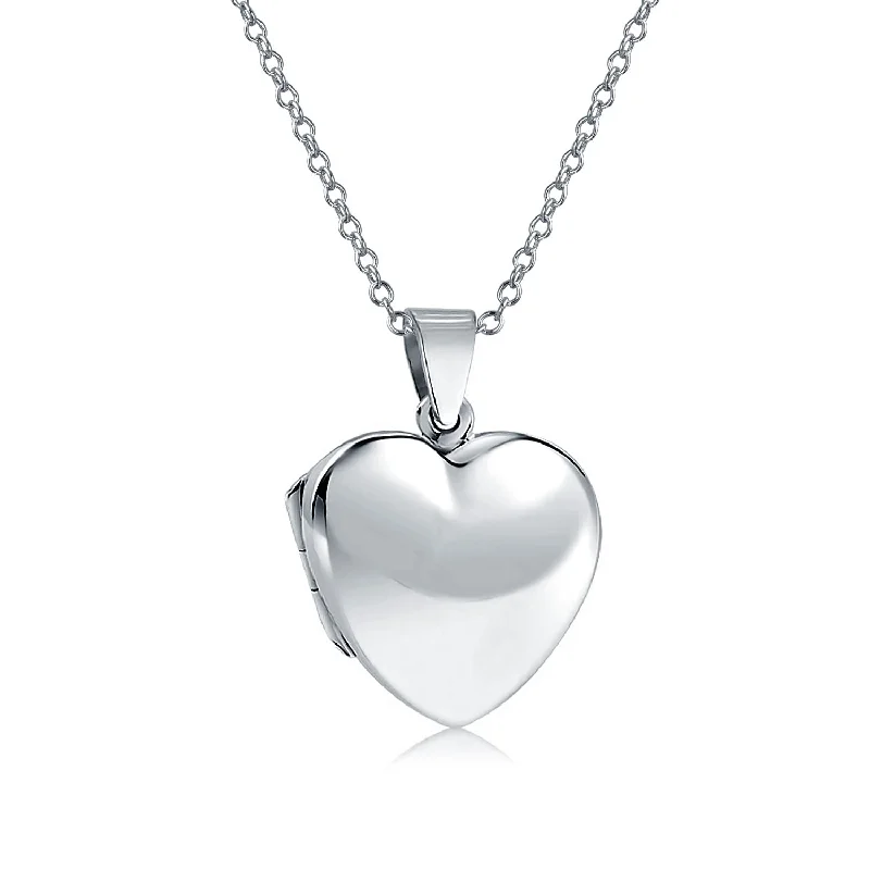 women's necklaces with charm design -Simple Heart Shaped Photo Locket Necklace in Polished Silver for Pictures