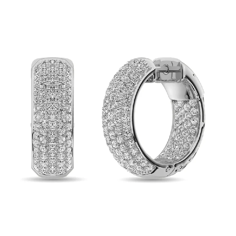 women's earrings silver -Diamond 3 1/8 ct tw Hoop Earrings in 14K White Gold