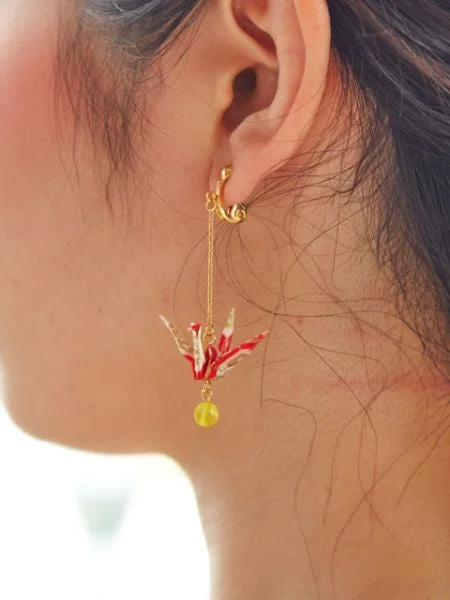 women's earrings with oversized diamonds -ORIGAMI Crane Earrings -  KIKYOU