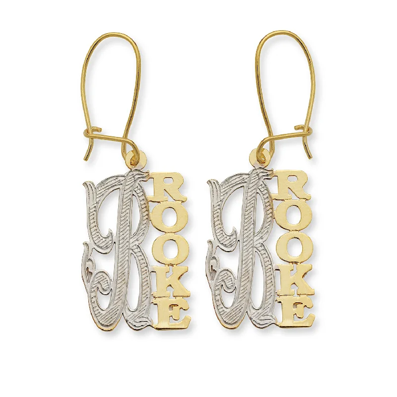 women's earrings with drop design -Better Jewelry Vertical Name 10K Gold Earrings Large Letter