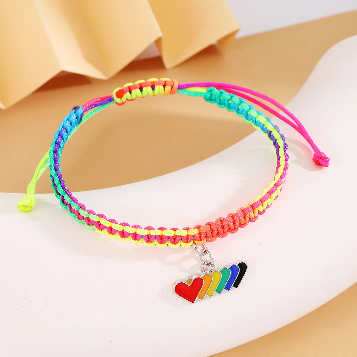 women's bracelets with infinity charm -Cute Sweet Heart Shape Alloy Nylon Enamel Braid Women's Bracelets