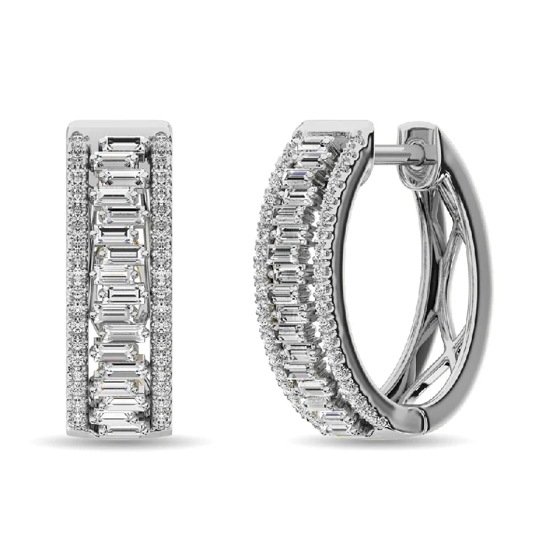 women's earrings with luxury diamonds -Diamond 1/2 Ct.Tw. Hoop Earrings in 14K White Gold