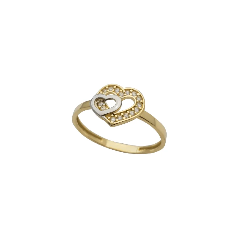 women's rings with vintage design -Zirconia Double-Heart Ring (14K)