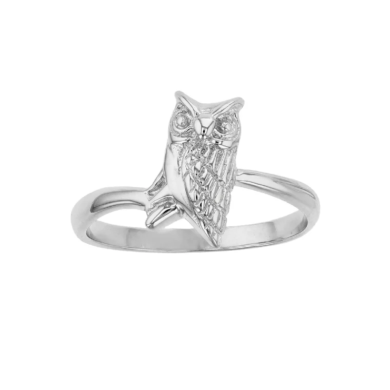 women's rings with split band -Owl Ring (Silver)