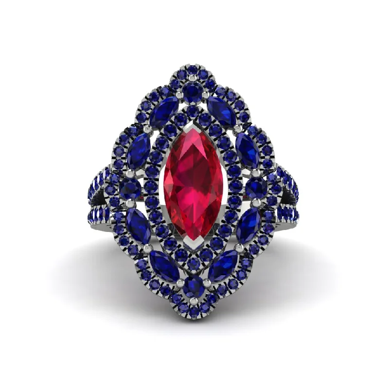 women's engagement rings with vintage-inspired band -Ruby Three Layer Halo Marquise Ring - Destiny No. 72