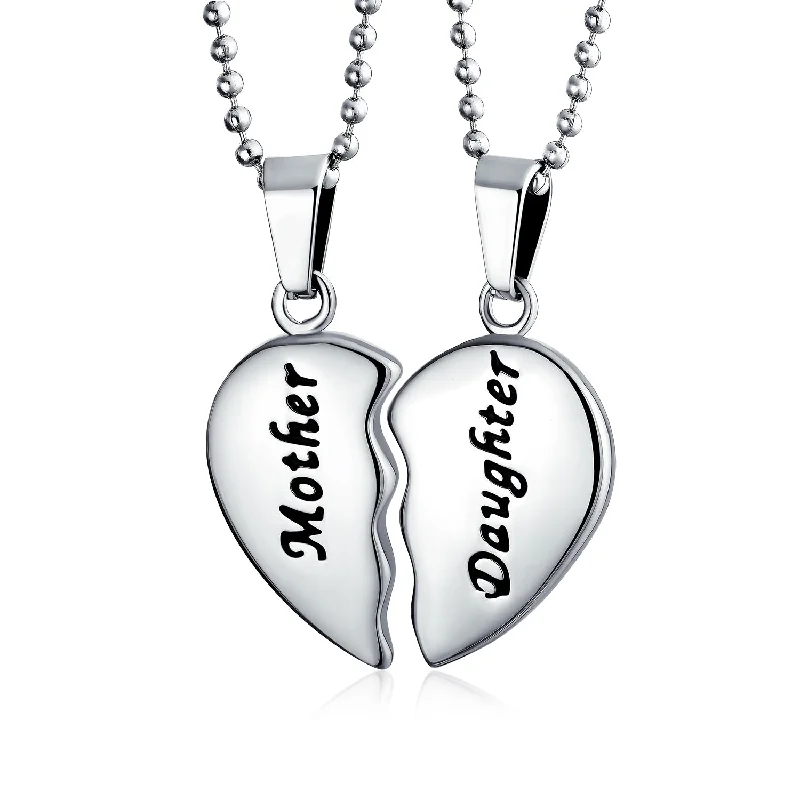 women's necklaces with chunky chain -BFF Mother Daughter Heart Puzzle Pendant Necklace Silver Tone Stainless Steel