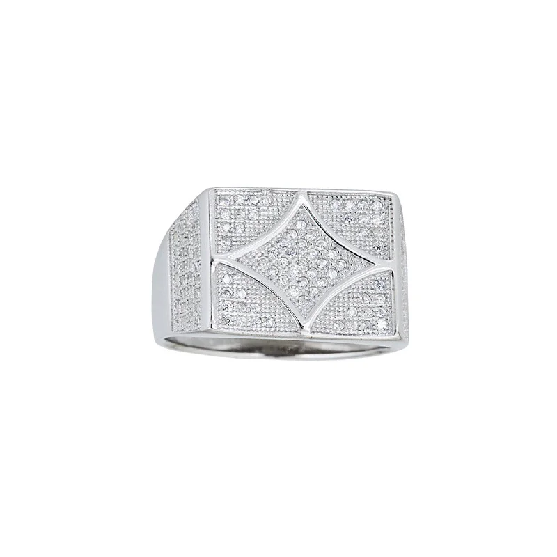 women's rings with diamond pave -Pave Star Square Men's Ring (Silver)