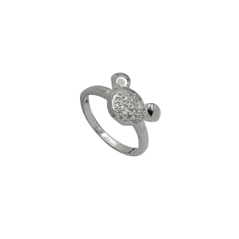 women's rings with sparkling diamonds -Zirconia Silhouette Rounded Ear Animal Head Ring (Silver)