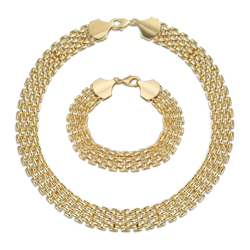 women's necklaces with matching earrings -Classic Panther Link Collar Necklace Yellow Plated Brass 18-Inch Statement Piece