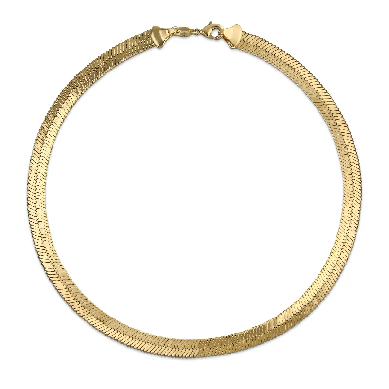 women's necklaces with modern twist -Flexible Gold Tone Herringbone Collar Necklace 15 Inch Omega Choker 5MM Wide