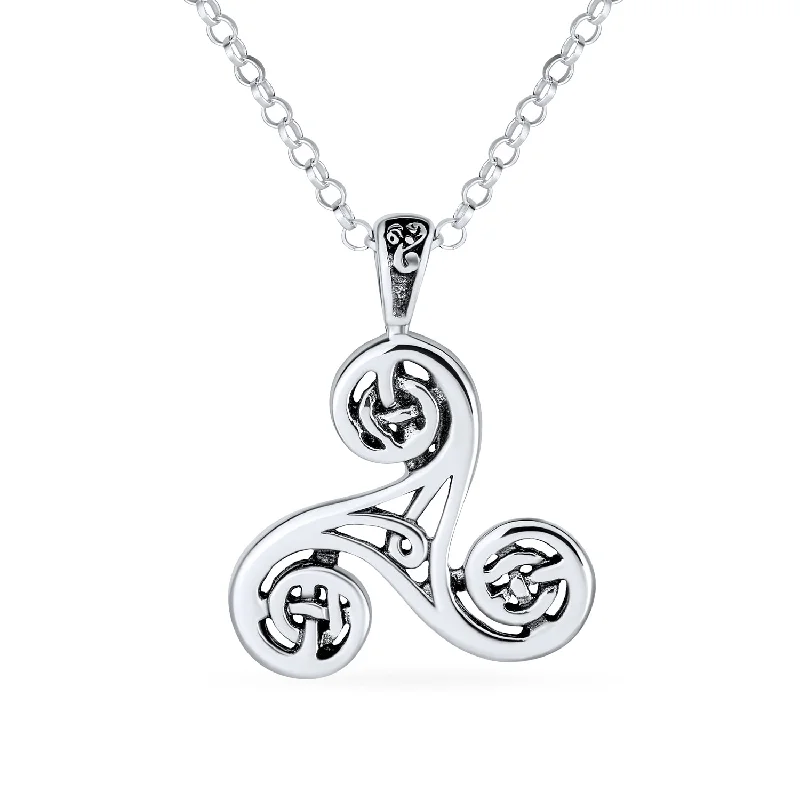 women's necklaces with silver chain -Ancient Celtic Triquetra Spiral Knot Triskele Pendant Necklace Sterling Silver