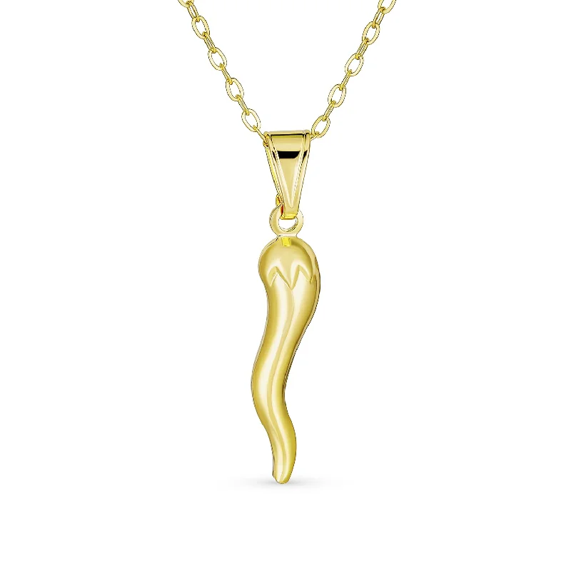 women's necklaces with pearl -Simple Italian Chili Pepper Horn Amulet Pendant Necklace Gold Plated 18" Chain