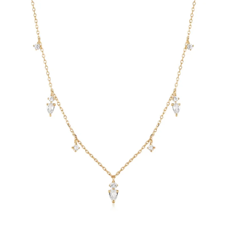 women's necklaces with simple pendant -Meadow 14k Pear & Round White Sapphire Drop Necklace