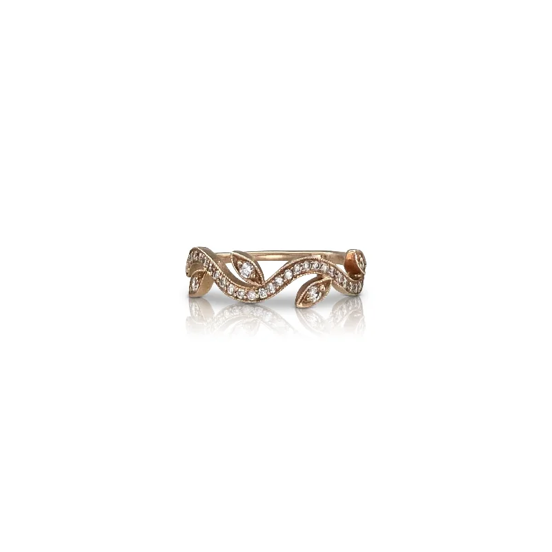 women's engagement rings with subtle sparkle -Leaf & Vine Ring in Rose Gold with Diamonds