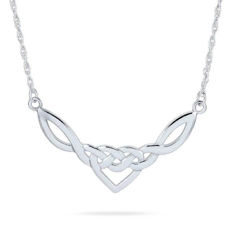 women's necklaces with rectangle pendant -Good Luck Heart Trinity Irish Love Knot Celtic Collar Necklace Sterling Silver