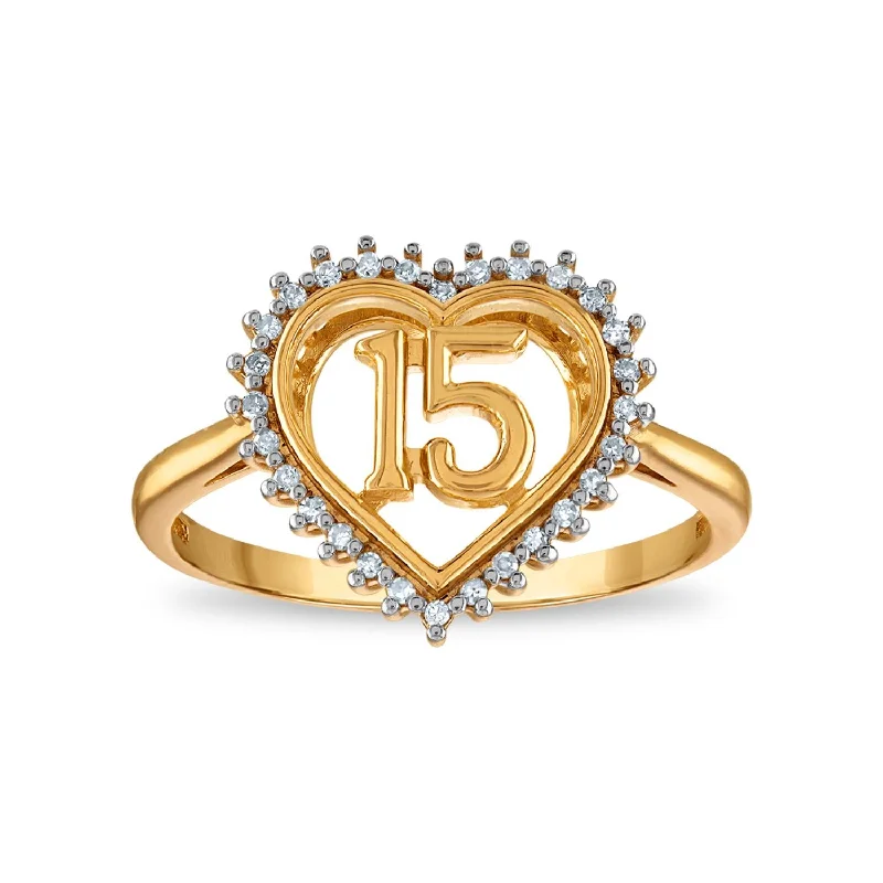 women's engagement rings with gemstone accent -1/12 CTW Diamond Quinceanera Heart Ring in 10KT Yellow Gold