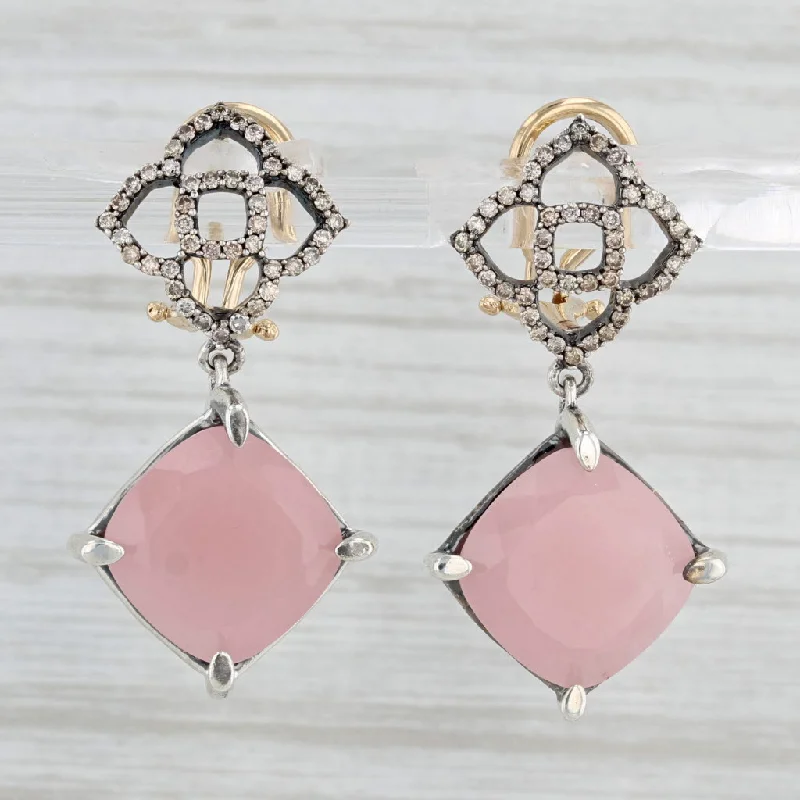 women's earrings with butterfly accents -Arya Esha Ginara Rose Quartz Diamond Earrings 18k Gold Sterling Silver