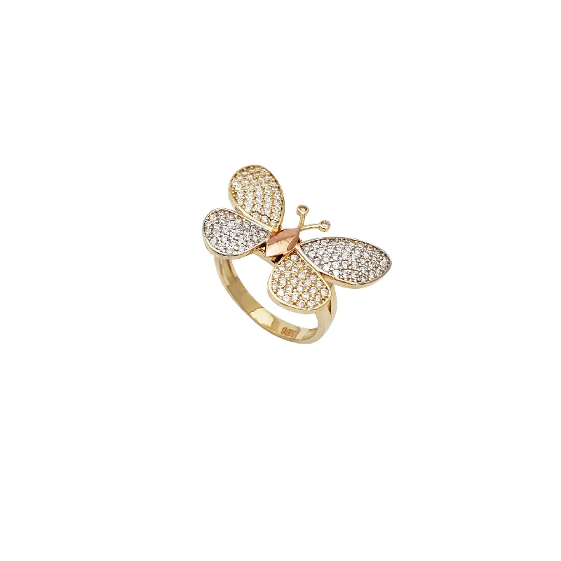 women's rings with sapphire accent -Iced-Out Butterfly CZ Lady Ring (14K)