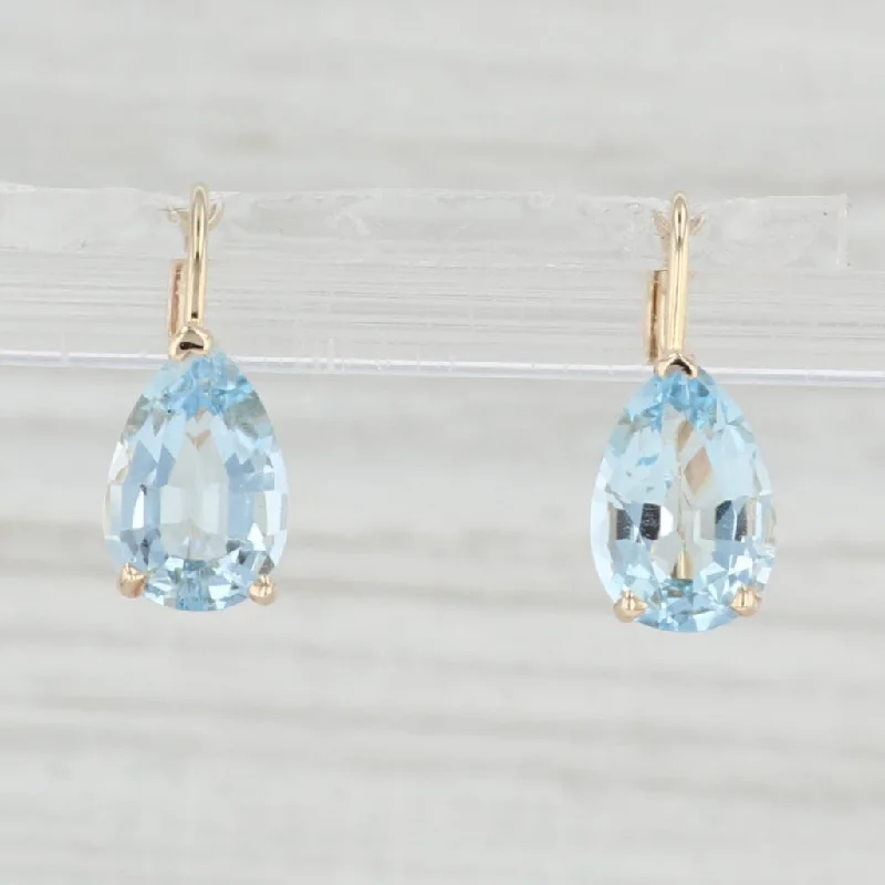 women's earrings with square design -2.40ctw Pear Solitaire Aquamarine Drop Earrings 14k Yellow Gold Leverbacks