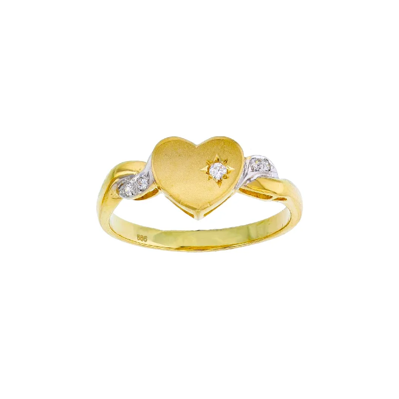 women's rings with unique gemstone -Two-Tone Heart Twisted-Side Ring (14K)