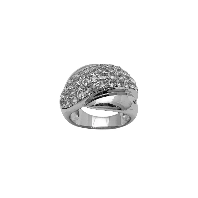 women's rings with oval gemstone -Sideways Ridged Pave Lady Ring (Silver)