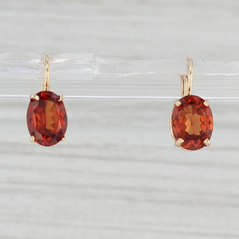 women's earrings with delicate hoop -2.47ctw Oval Orange Malaia Garnet Drop Earrings 14k Yellow Gold Leverbacks