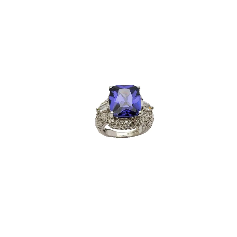 women's rings with radiant cut stone -Tanzinite Square Shape CZ Ring (Silver)