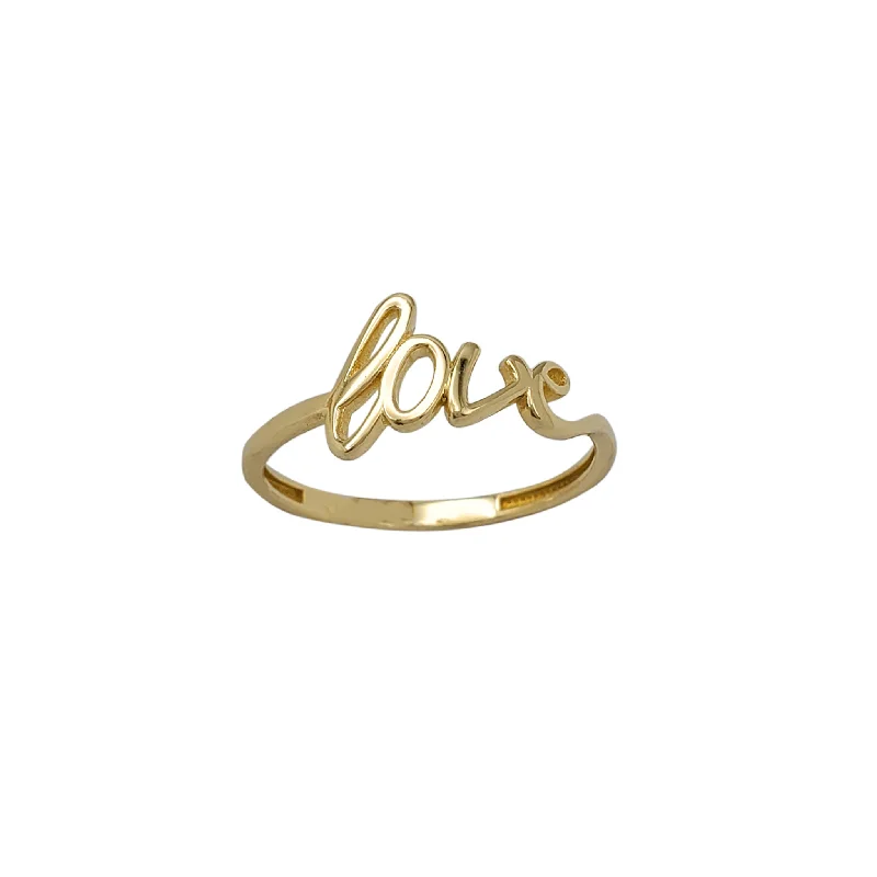 women's rings with emerald-cut stone -Cursive Letters Love Ring (14K)