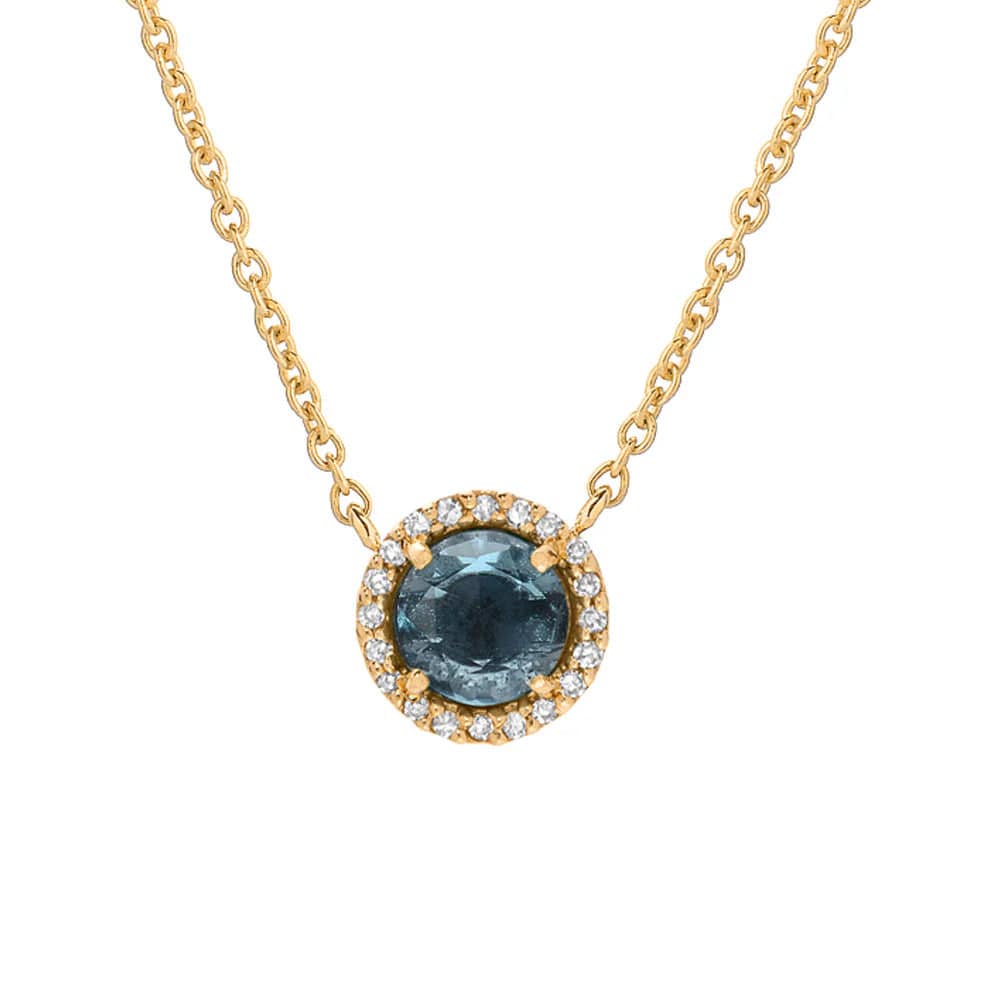 women's necklaces with delicate chain -Rose Cut London Blue Topaz with White Diamond Halo Necklace