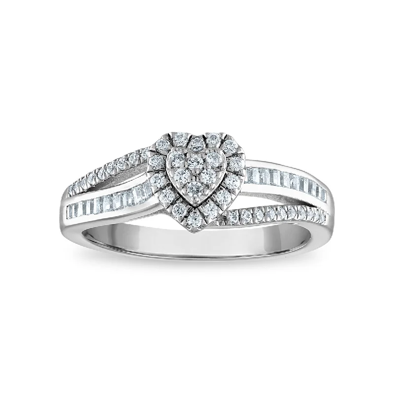 women's engagement rings with floral halo -1/3 CTW Diamond Heart Promise Ring in 10KT White Gold