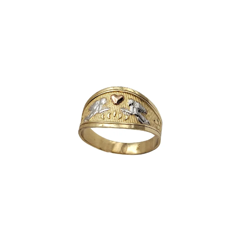 women's rings with stacked rings -Tri-Color Angels & Heart Ring (14K)