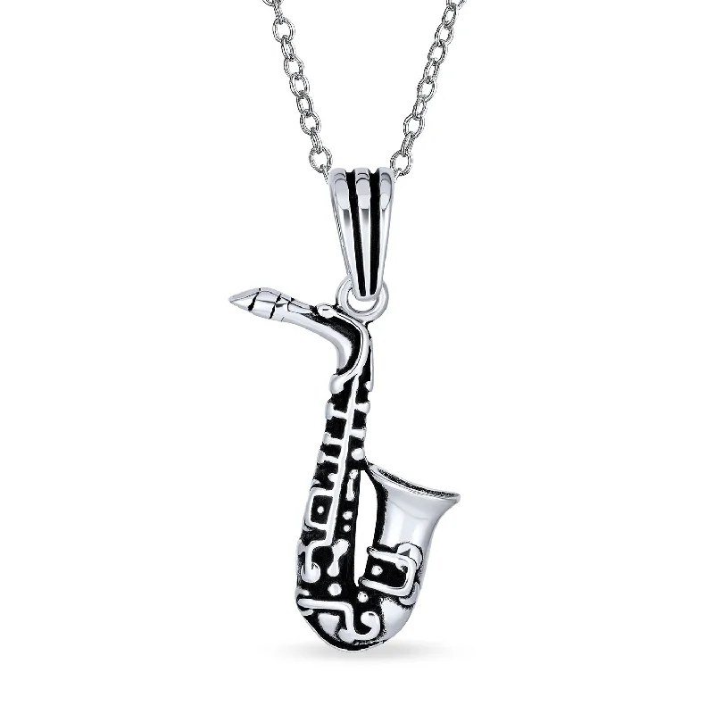 women's necklaces with simple pendant -Classic Saxophone Instrument Pendant Necklace for Musician or Jazz Lover Silver Chain